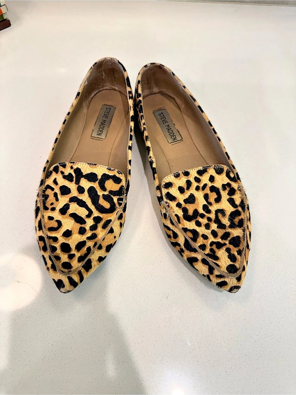 Steve Madden Cow Hair Leopard Pointed Toe Loafer Flat Flats